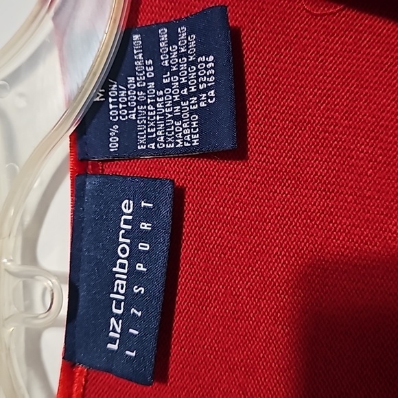 Liz Claiborne Red Twin Set Sz M 100 percent Cotton Christmas Holiday Velvet trim - Picture 4 of 5